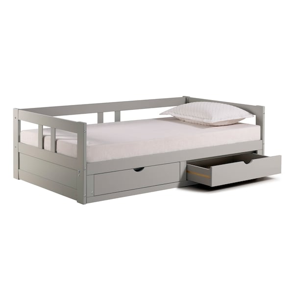 Alaterre Furniture Melody Twin to King Extendable Day Bed with Storage, Dove Gray - AJME1080