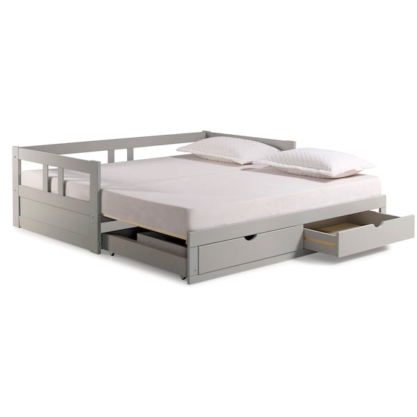 Alaterre Furniture Melody Twin to King Extendable Day Bed with Storage, Dove Gray - AJME1080