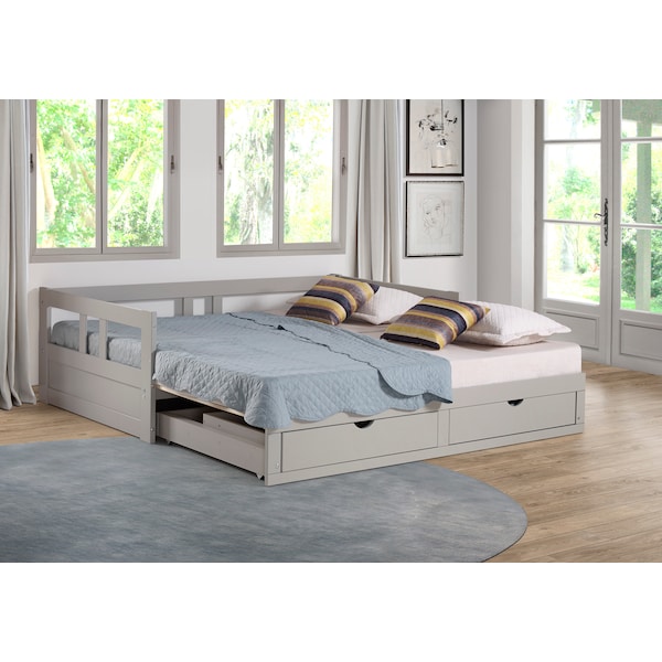 Alaterre Furniture Melody Twin to King Extendable Day Bed with Storage, Dove Gray - AJME1080