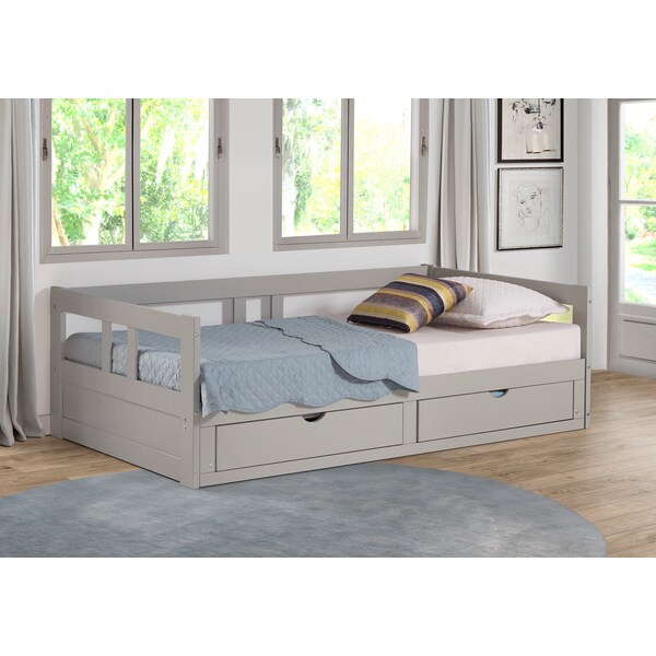 Alaterre Furniture Melody Twin to King Extendable Day Bed with Storage, Dove Gray - AJME1080