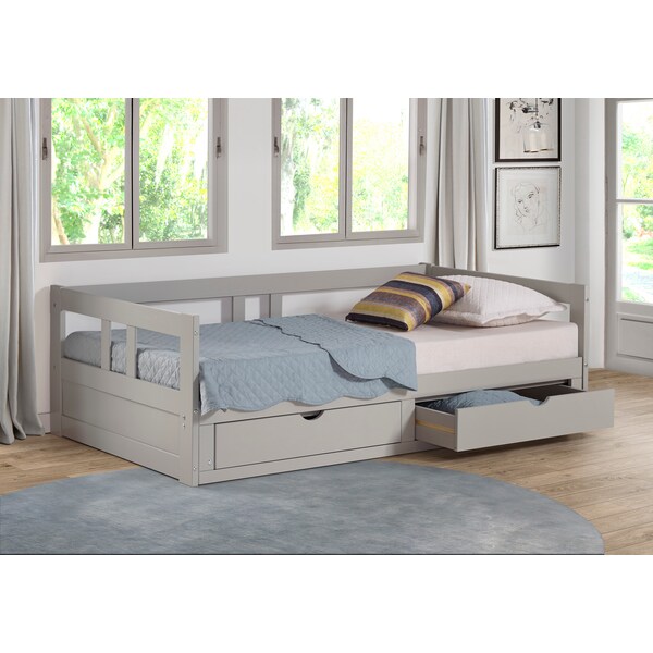 Alaterre Furniture Melody Twin to King Extendable Day Bed with Storage, Dove Gray - AJME1080
