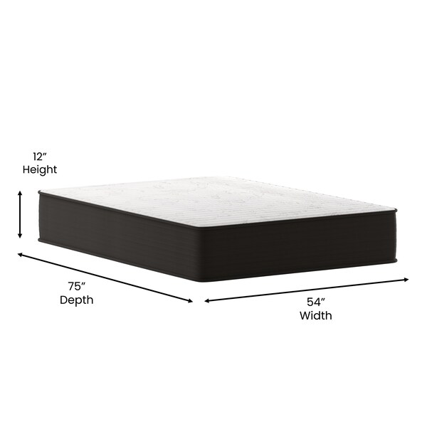 Flash Furniture Dream 12 in Hybrid Mattress, Full Size High Density Foam and Pocket Spring Mattress in a Box, White/Black - DR-E230P-R-F-12-GY-GG