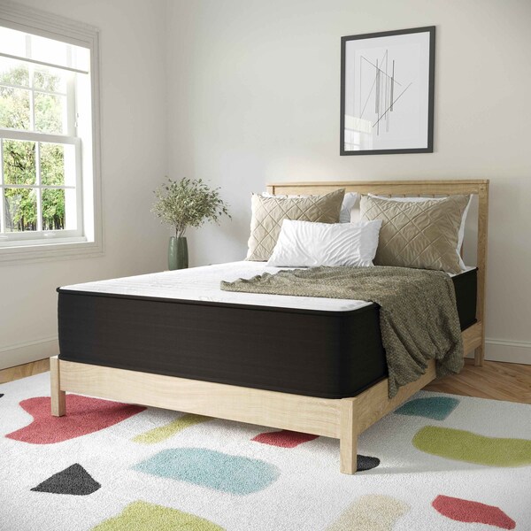 Flash Furniture Dream 12 in Hybrid Mattress, Full Size High Density Foam and Pocket Spring Mattress in a Box, White/Black - DR-E230P-R-F-12-GY-GG