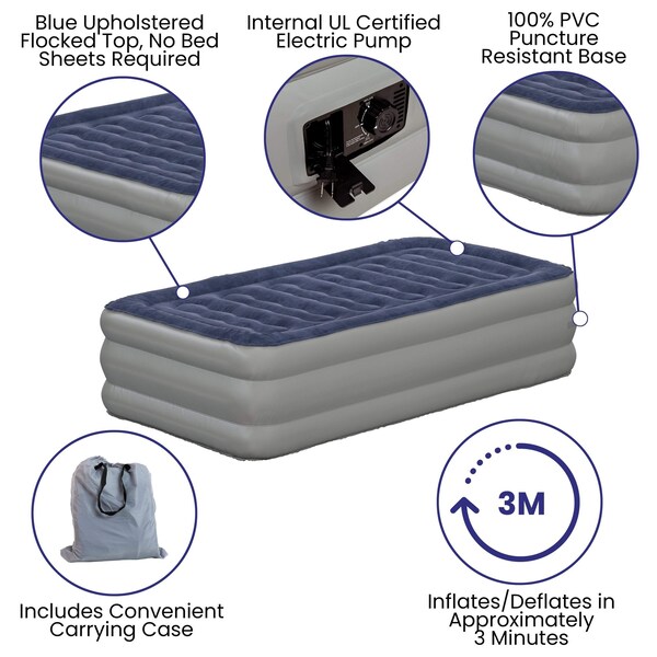 Flash Furniture 18" Twin Air Mattress - Internal Electric Pump - WG-AM101-18-T-GG