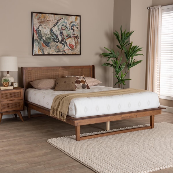 Baxton Studio Aveena Mid-Century Modern Walnut Brown Finished Wood Queen Size Platform Bed - 239-12431-ZORO