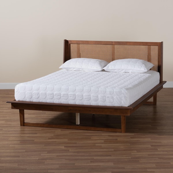 Baxton Studio Aveena Mid-Century Modern Walnut Brown Finished Wood Queen Size Platform Bed - 239-12431-ZORO