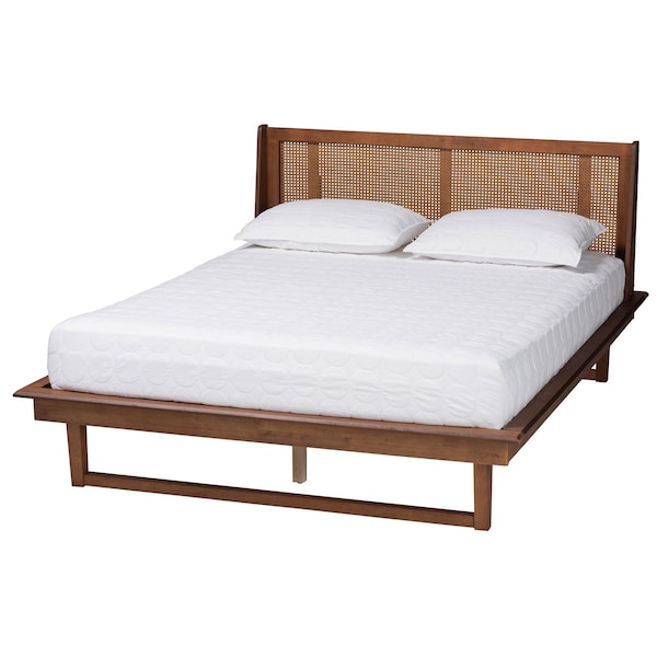 Baxton Studio Aveena Mid-Century Modern Walnut Brown Finished Wood Queen Size Platform Bed - 239-12431-ZORO