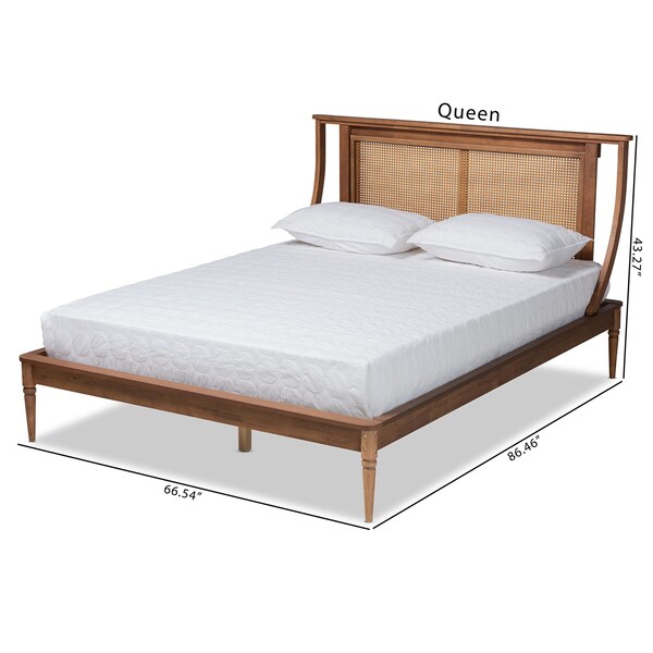 Baxton Studio Jamila Modern Transitional Walnut Brown Finished Wood and Synthetic Rattan Platform Bed-King - 194-11512-ZORO