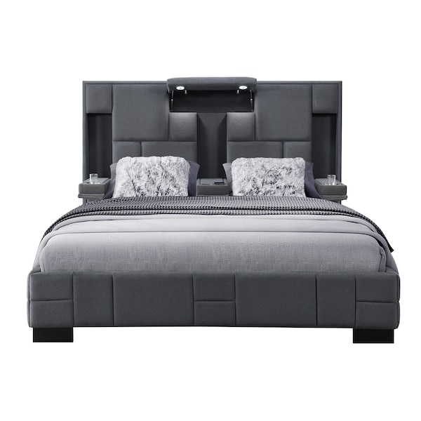 Global Furniture Usa Contemporary Oscar Dark Grey 8 Queen Bed No Wood Trim - 8016