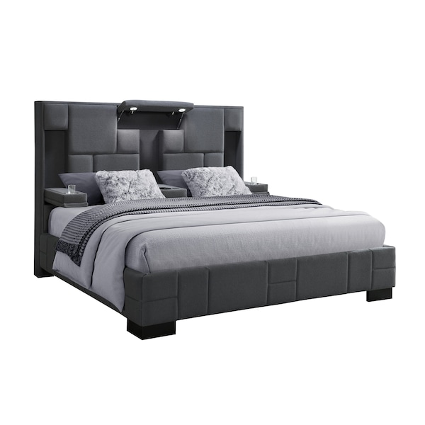 Global Furniture Usa Contemporary Oscar Dark Grey 8 Queen Bed No Wood Trim - 8016
