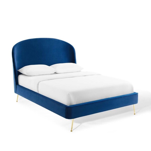 Modway Furniture Mira Upholstered Performance Velvet Queen Platform Bed - Navy - MOD-6131-NAV