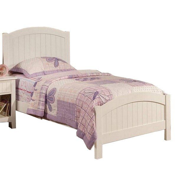 Benjara Arched Headboard Shov Bed, Classic White Wood Construction - Twin Size - BM300280