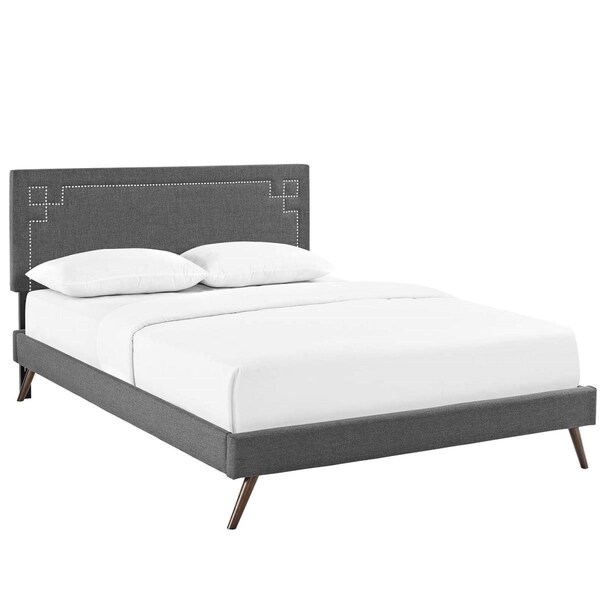 Modway Furniture 40 - 47.5 x 85.5 in. Ruthie Queen Fabric Platform Bed with Round Splayed Legs - Gray - MOD-5931-GRY