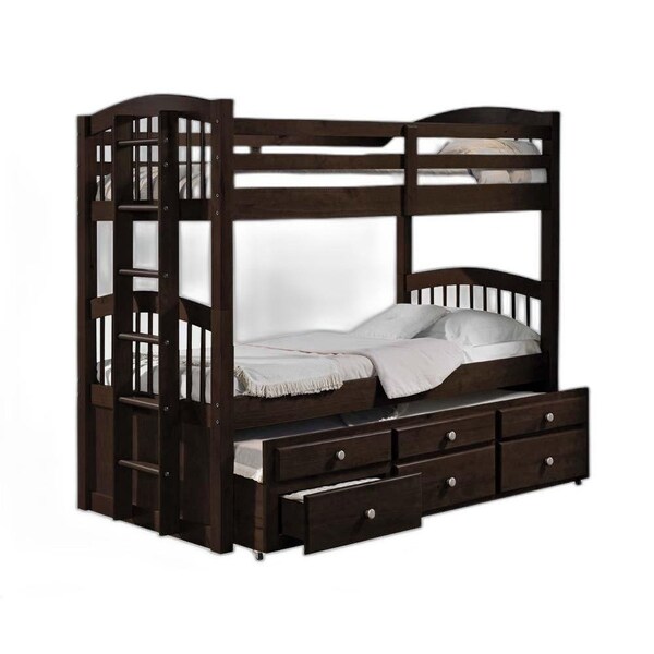 Homeroots 71 x 80 x 41 in. Micah Twin Size Bunk Bed and amp; Trundle with 3 Drawer Espresso - 285935