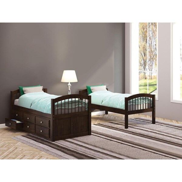 Homeroots 71 x 80 x 41 in. Micah Twin Size Bunk Bed and amp; Trundle with 3 Drawer Espresso - 285935