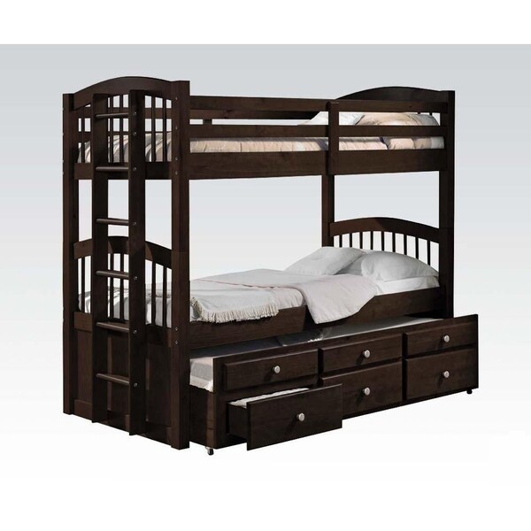 Homeroots 71 x 80 x 41 in. Micah Twin Size Bunk Bed and amp; Trundle with 3 Drawer Espresso - 285935