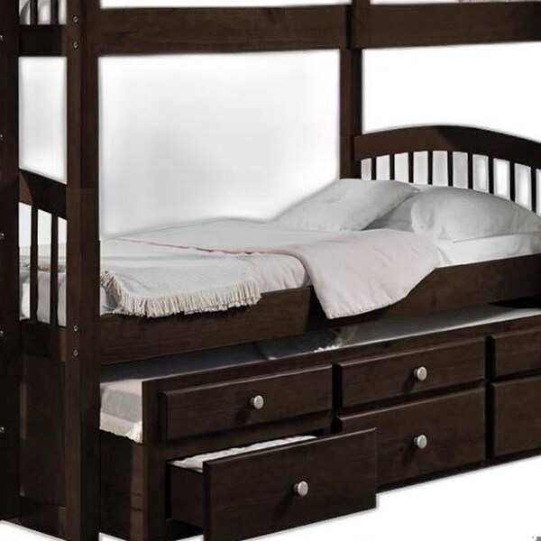 Homeroots 71 x 80 x 41 in. Micah Twin Size Bunk Bed and amp; Trundle with 3 Drawer Espresso - 285935