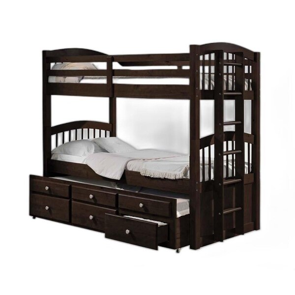 Homeroots 71 x 80 x 41 in. Micah Twin Size Bunk Bed and amp; Trundle with 3 Drawer Espresso - 285935
