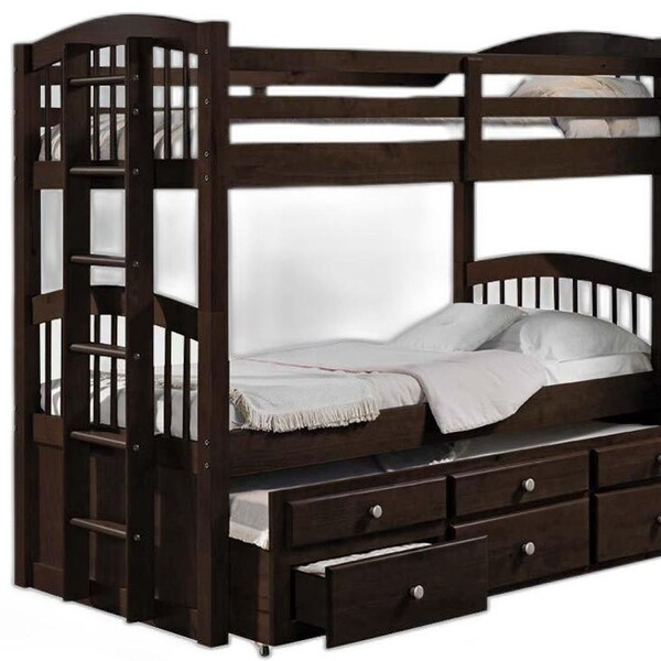 Homeroots 71 x 80 x 41 in. Micah Twin Size Bunk Bed and amp; Trundle with 3 Drawer Espresso - 285935