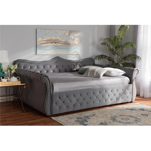 Baxton Studio Baxton Studio Abbie-Grey Velvet-Daybed-Full Traditional & Transitional Fabric Upholstered & Crystal Tufted Daybed; Grey Velvet - Full Size - ABBIE-GREY VELVET-DAYBED-FULL