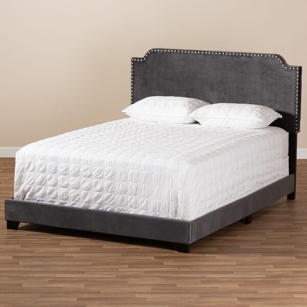 Baxton Studio Darcy Luxe and Glamour Dark Grey Velvet Upholstered Queen Size Bed - 149-8957
