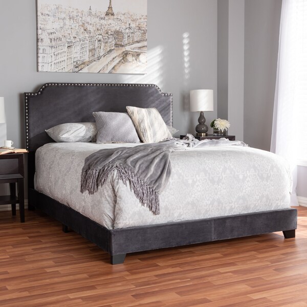 Baxton Studio Darcy Luxe and Glamour Dark Grey Velvet Upholstered Queen Size Bed - 149-8957