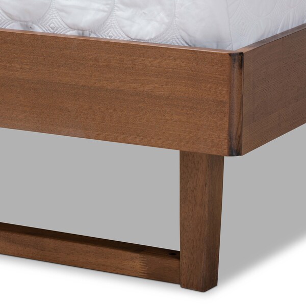 Baxton Studio Natalia Light Grey Upholstered and Walnut Wood Queen Size Platform Bed - 167-9411-9441