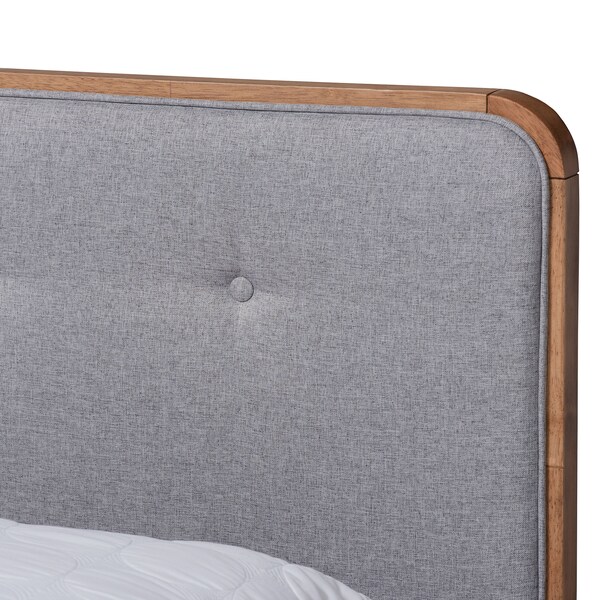 Baxton Studio Natalia Light Grey Upholstered and Walnut Wood Queen Size Platform Bed - 167-9411-9441