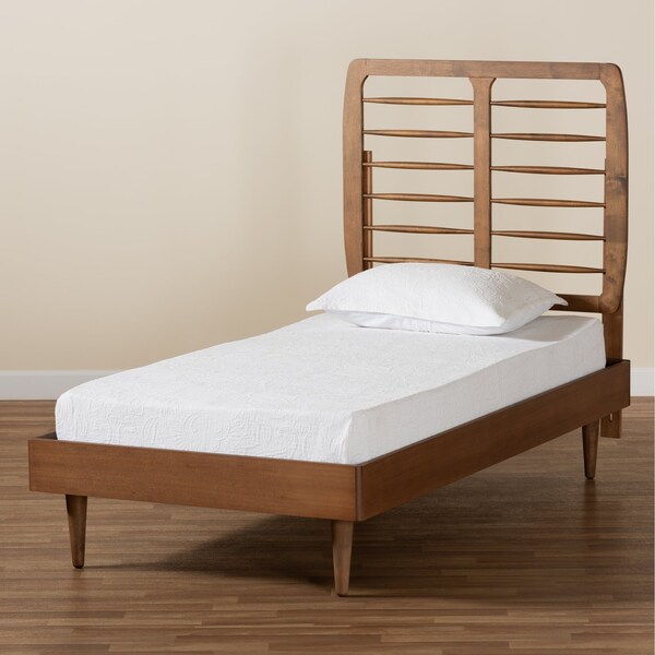 Baxton Studio Rayna Mid-Century Modern Walnut Brown Finished Wood Twin Size Platform Bed - 188-11146-11158-ZORO