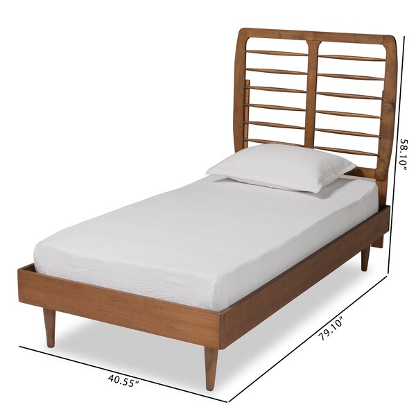 Baxton Studio Rayna Mid-Century Modern Walnut Brown Finished Wood Twin Size Platform Bed - 188-11146-11158-ZORO