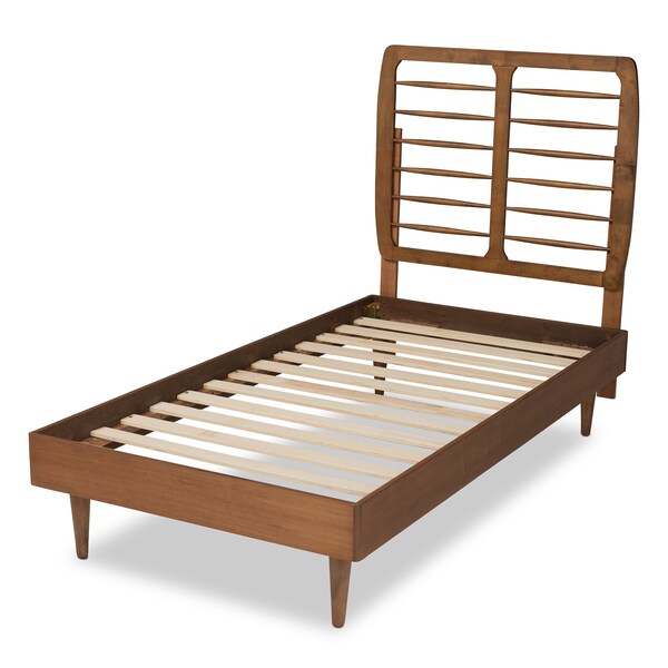 Baxton Studio Rayna Mid-Century Modern Walnut Brown Finished Wood Twin Size Platform Bed - 188-11146-11158-ZORO