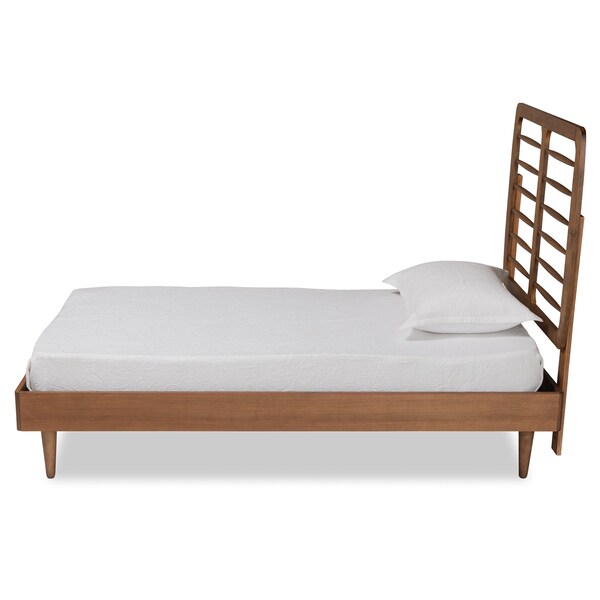 Baxton Studio Rayna Mid-Century Modern Walnut Brown Finished Wood Twin Size Platform Bed - 188-11146-11158-ZORO