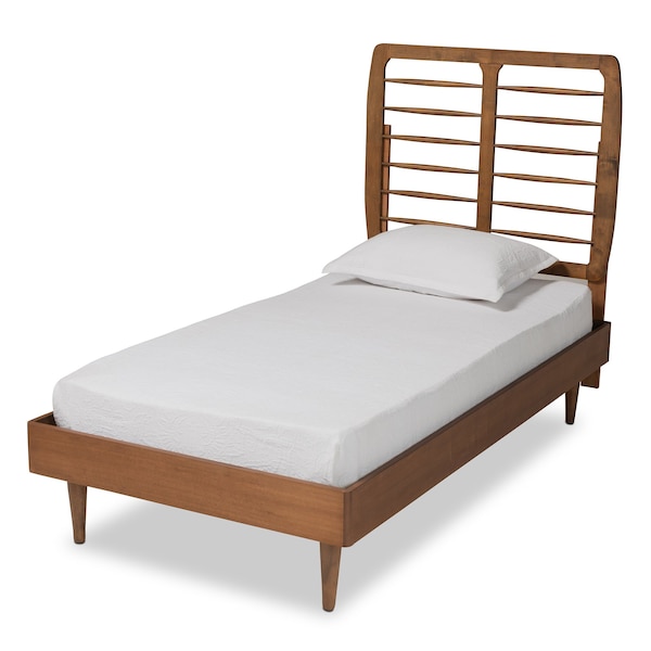 Baxton Studio Rayna Mid-Century Modern Walnut Brown Finished Wood Twin Size Platform Bed - 188-11146-11158-ZORO