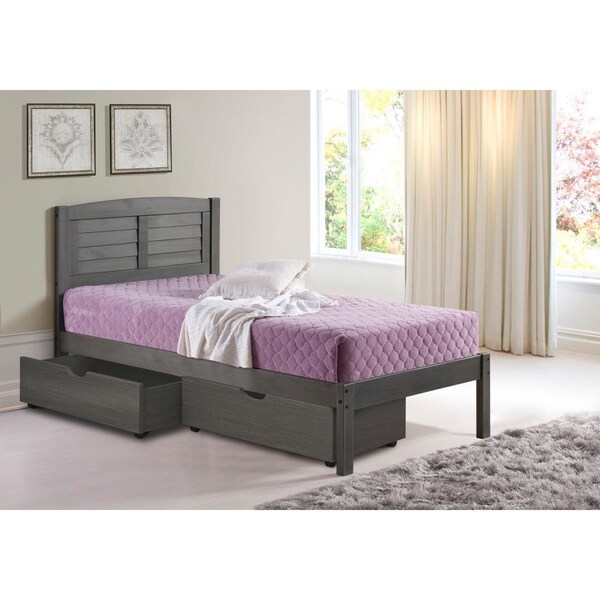 Convenience Concepts PD-212TAG-505 Twin Louver Bed with Dual Storage Drawers - Antique Grey - HI2477791