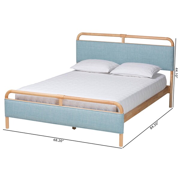 Baxton Studio Mateo Modern and Contemporary Baby Blue Fabric and Natural Wood Queen Size Platform Bed - 245-13448-ZORO