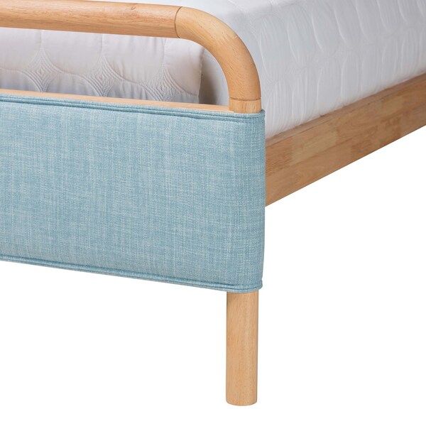 Baxton Studio Mateo Modern and Contemporary Baby Blue Fabric and Natural Wood Queen Size Platform Bed - 245-13448-ZORO