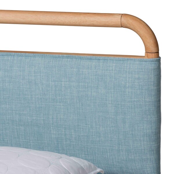 Baxton Studio Mateo Modern and Contemporary Baby Blue Fabric and Natural Wood Queen Size Platform Bed - 245-13448-ZORO