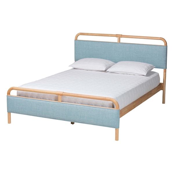 Baxton Studio Mateo Modern and Contemporary Baby Blue Fabric and Natural Wood Queen Size Platform Bed - 245-13448-ZORO
