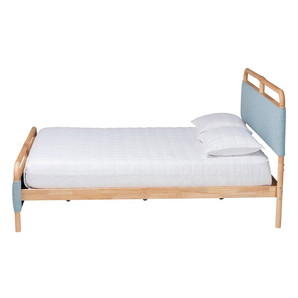 Baxton Studio Mateo Modern and Contemporary Baby Blue Fabric and Natural Wood Queen Size Platform Bed - 245-13448-ZORO