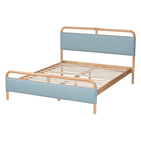 Baxton Studio Mateo Modern and Contemporary Baby Blue Fabric and Natural Wood Queen Size Platform Bed - 245-13448-ZORO