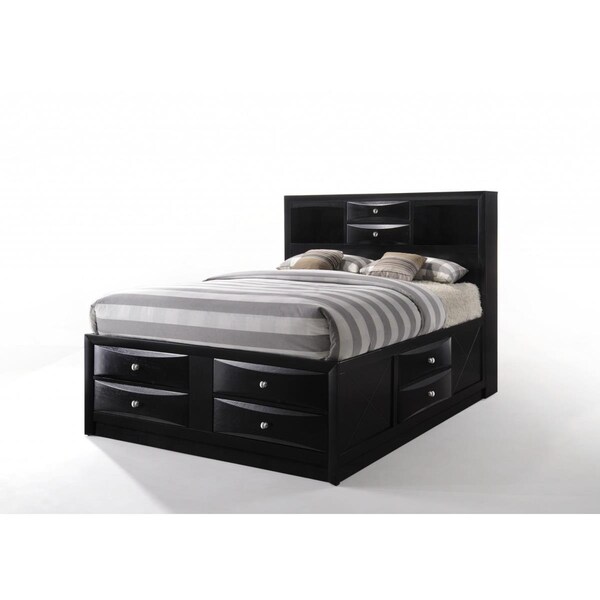 Gfancy Fixtures Multi-Drawer Wood Platform Full Bed with Pull Out Tray, Black - GF3088985