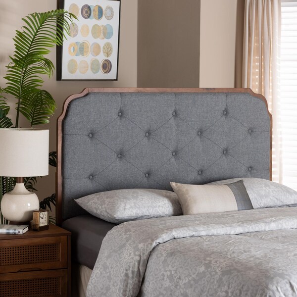 Baxton Studio Shanti Classic and Traditional Grey Fabric and Walnut Brown Finished Wood Queen Size Headboard - 237-12644-ZORO