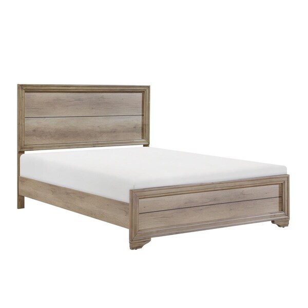 Benjara 52.5 x 83.5 x 63 in. Contemporary Queen Size Bed with Rustic Wood Panel Headboard, Natural Brown - BM295827