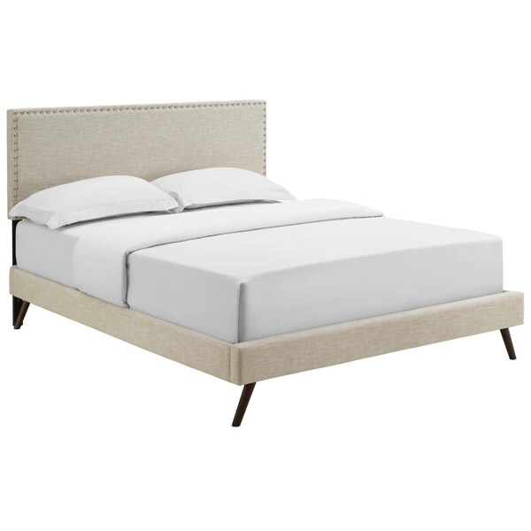 Modway Furniture 40 x 85.5 in. Macie Queen Fabric Platform Bed with Round Splayed Legs - Beige - MOD-5963-BEI