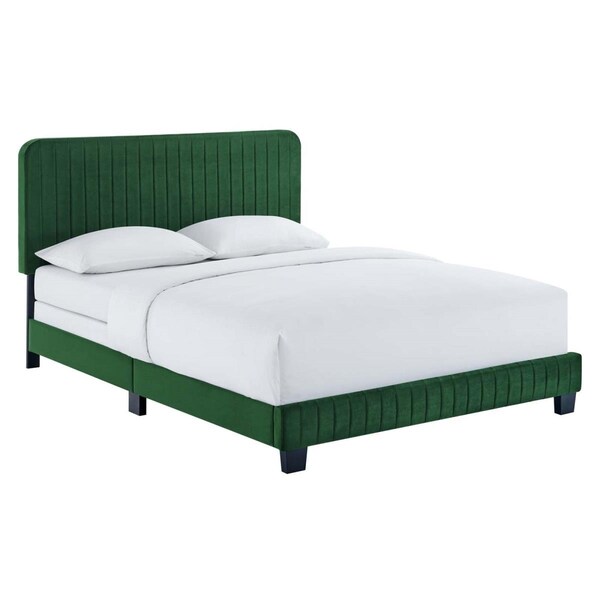 Modway Furniture Celine Channel Tufted Performance Velvet King Bed, Emerald - MOD-6329-EME