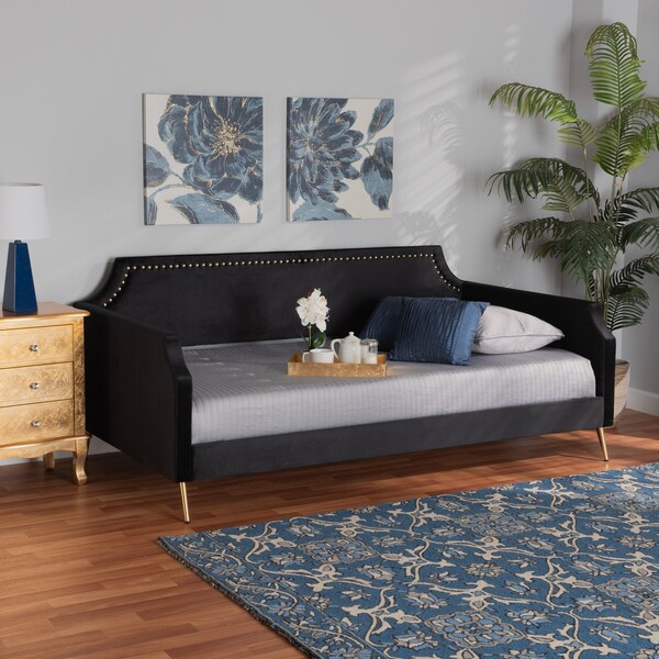 Baxton Studio Pita Traditional Glam and Luxe Black Velvet and Gold Metal Twin Size Daybed - 220-12857-ZORO