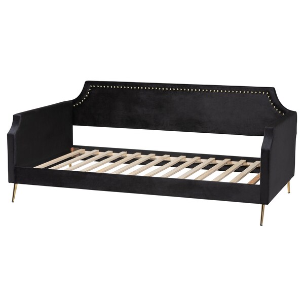 Baxton Studio Pita Traditional Glam and Luxe Black Velvet and Gold Metal Twin Size Daybed - 220-12857-ZORO