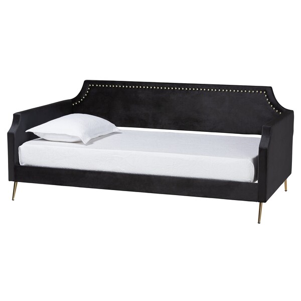 Baxton Studio Pita Traditional Glam and Luxe Black Velvet and Gold Metal Twin Size Daybed - 220-12857-ZORO