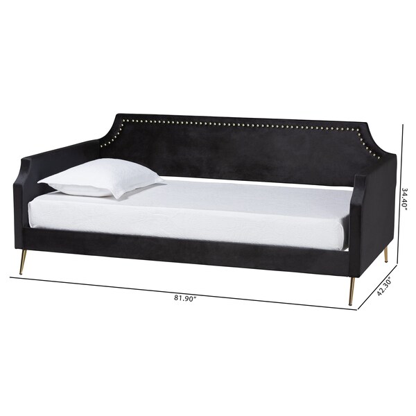 Baxton Studio Pita Traditional Glam and Luxe Black Velvet and Gold Metal Twin Size Daybed - 220-12857-ZORO