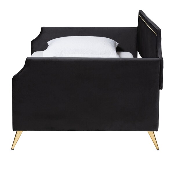 Baxton Studio Pita Traditional Glam and Luxe Black Velvet and Gold Metal Twin Size Daybed - 220-12857-ZORO